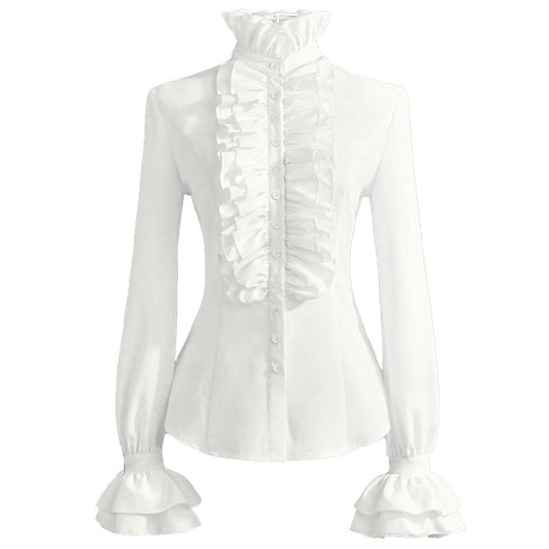 Victorian Gothic Women's Long Sleeve Lotus Pleated Shirt