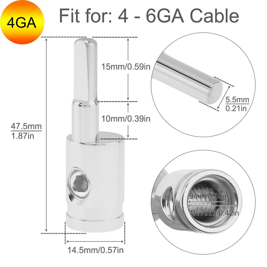 Car Audio Amp Input Reducer 0-2 GA 4-6 8-10 Gauge Amp Wire Reducer Terminal Power Ground Adapters Nickel Plated for Amplifier