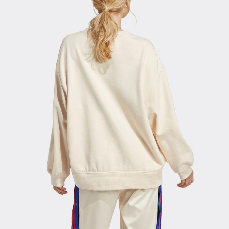 adidas Originals Trefoil Loose Fit Crew Neck Long Sleeve Sweatshirt Women Tops Off-White IC4977