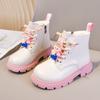 Girls' Martin Boots with Side Zipper, Autumn/Winter Kuromi Princess Style Mid-Calf Boots, Shiny Leather, Waterproof, Soft Sole, Fashion Shoes for