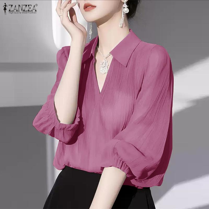 ZANZEA Women Casual V-Neck Loose Summer 3/4 Sleeve Blouse