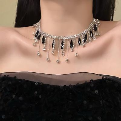 Diamond Crystal Tassel Necklace Y2k Dark Style Stylishtrendy Clavicle Chain