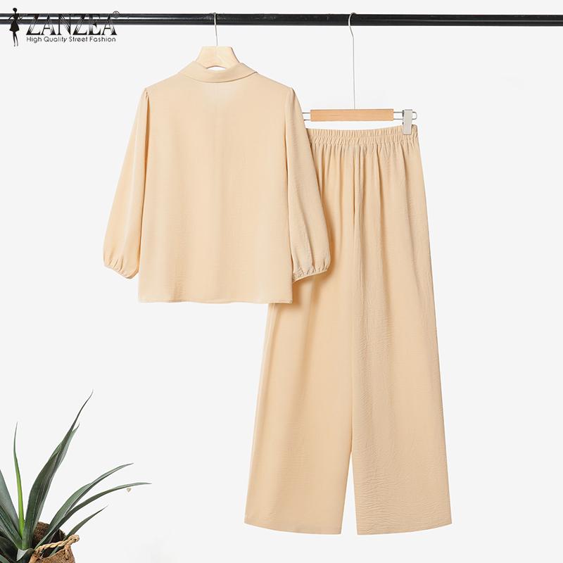 ZANZEA Women Long Sleeve Blouse and Pants Casual Two Piece Suit Sets