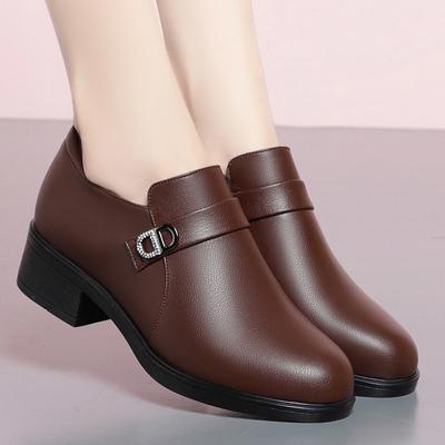 New Autumn Soft Leather Women's Shoes Soft Bottom Deep Mouth Casual Mom Shoes Comfort Mid High Heels Women Shoes Size 35-42