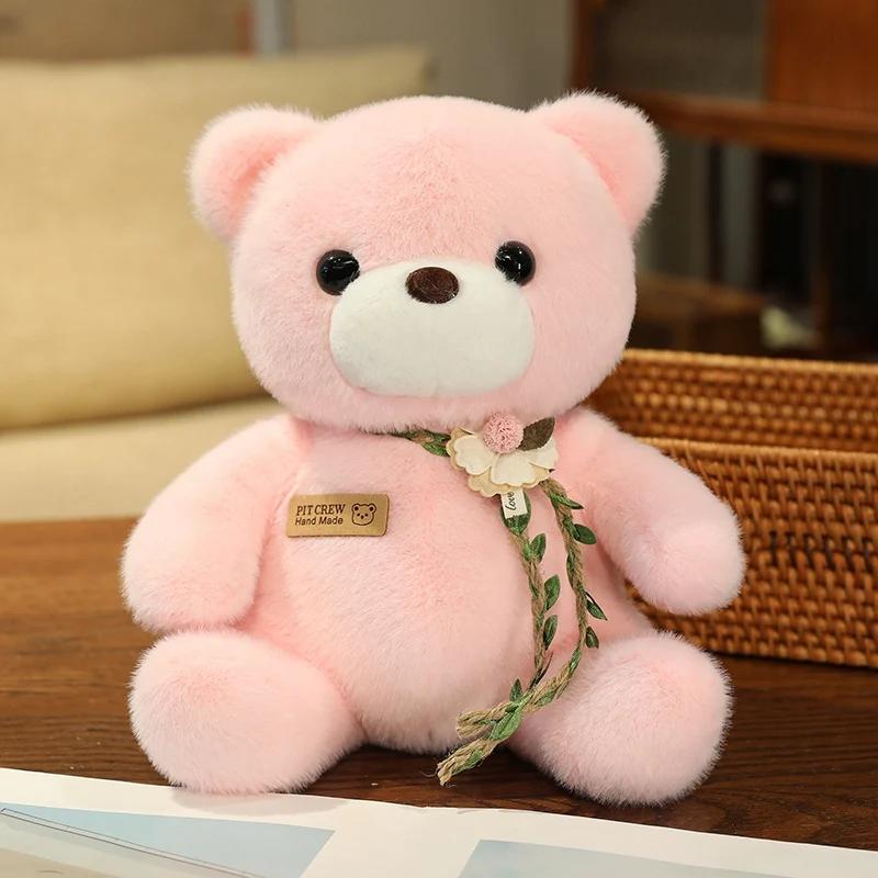 25cm Kawaii Colorful Bow Tie Bear Doll Plush Toy Stuffed Bear with Rose Animal Doll Birthday Gift Pillow for Girls Children