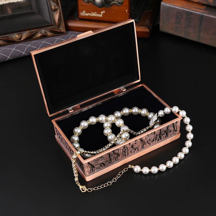 Egyptian square retro jewelry box necklace ring stud earrings storage anti-gray flip storage box household ornament storage