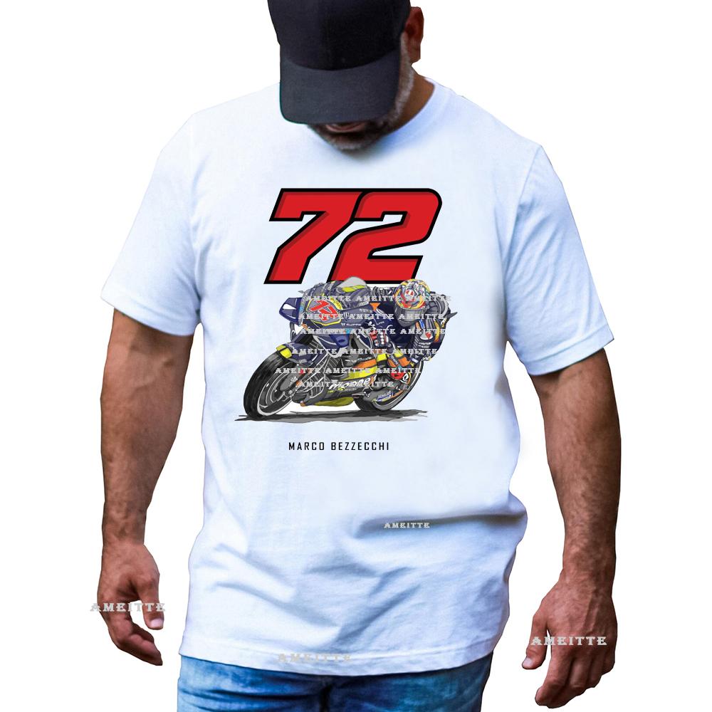 Marco Bezzecchi Bez Piloto 72 Gp Carrera Montar Camiseta Verano Unisex Manga Corta Deporte Chico Hip Hop Casual Blancos Tops Unisexs Montar Camisetas