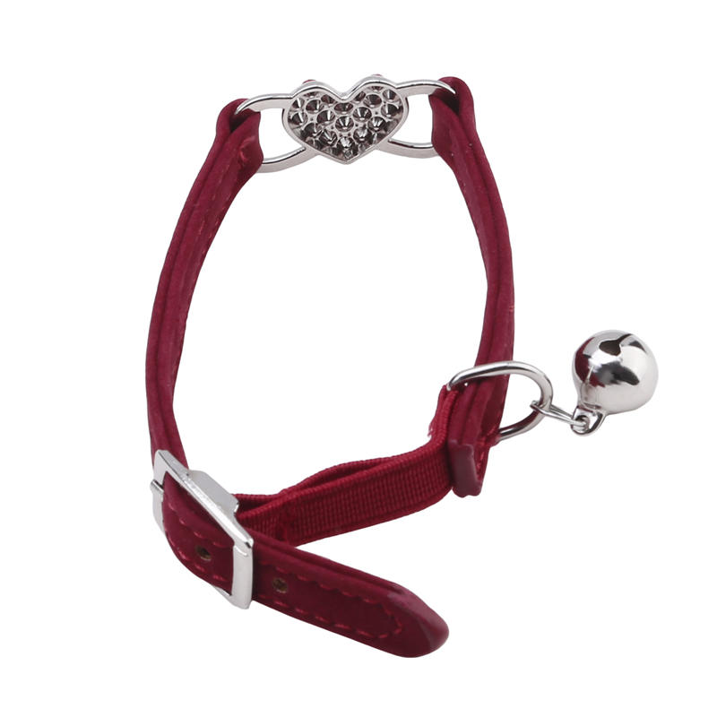 Cute Heart Flocked Diamond Bell Cat Collar Pet Puppy Kitten Collars with Safety Belt Jeweled Necklace