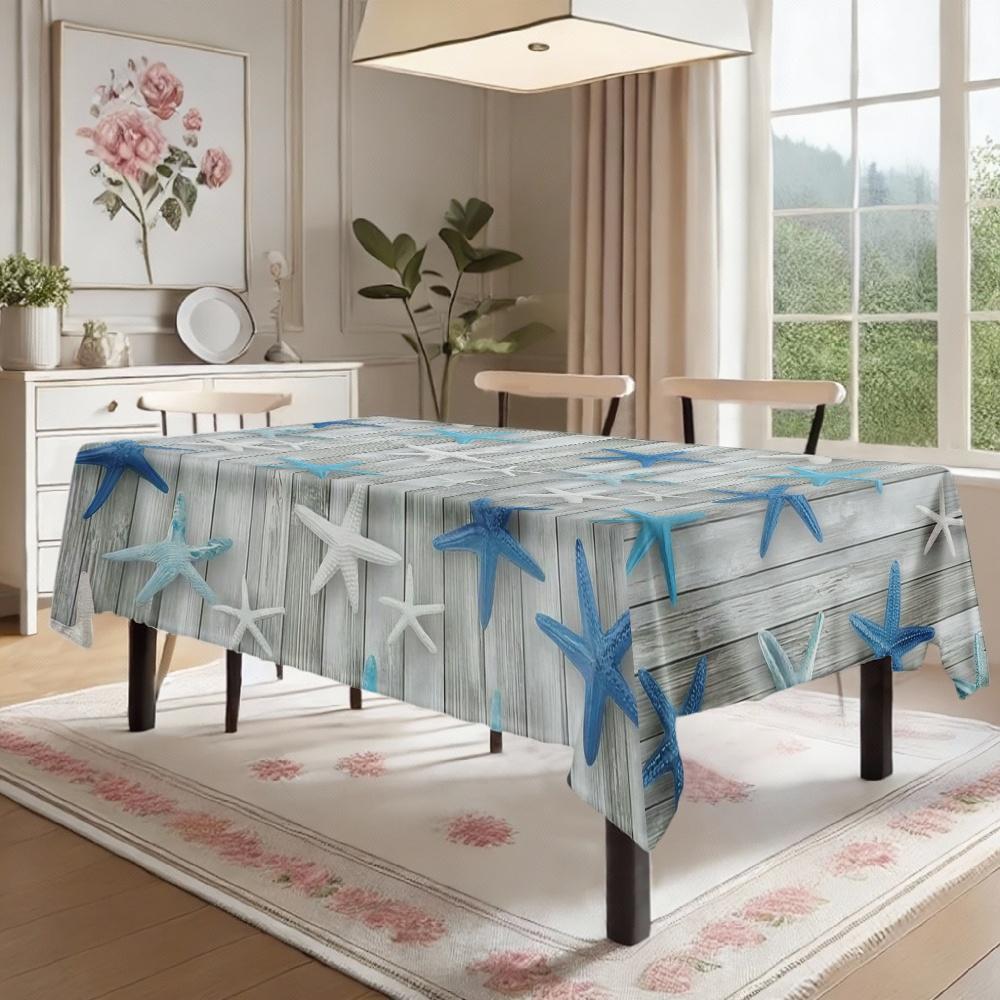 Nautical Starfish Wood Rectangle Table Cloth for Table Decor Party Waterproof Reusable Tablecloth for Tables Kitchen Dining