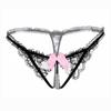 Sexy Women Open Crotch Thongs Lace Panties G-string Pearl Decor Underwear