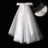 Wedding Veil with Metal Comb Wedding Hair Accessories for Flower Girl 2 Tier Tulle Length 18" Bow Ribbon Embellished