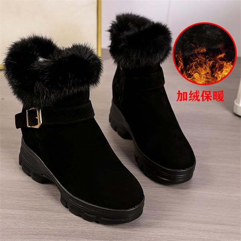 

Зимние женские сапоги из утолщенного бархата 2024 года, новые модные теплые сапоги на толстой подошве из хлопка, внутренняя высота увеличивается, а также тонкие короткие сапоги 40