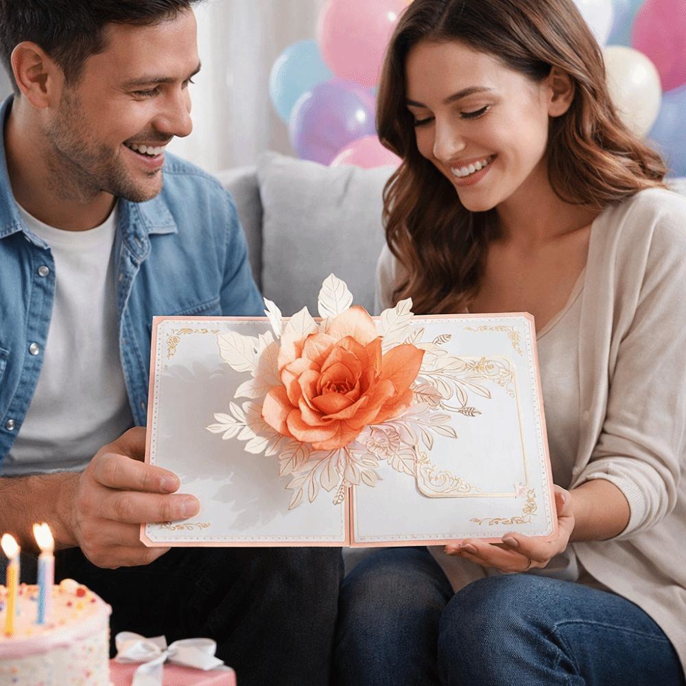 Paper Sculpture 3D Flower Greeting Card Romantic Romantic Wedding Card  For Family Friends