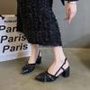 Sexy high heels, women's pointed toe patchwork open-heel sandals, 2025 summer fashionable casual party women's shoes
