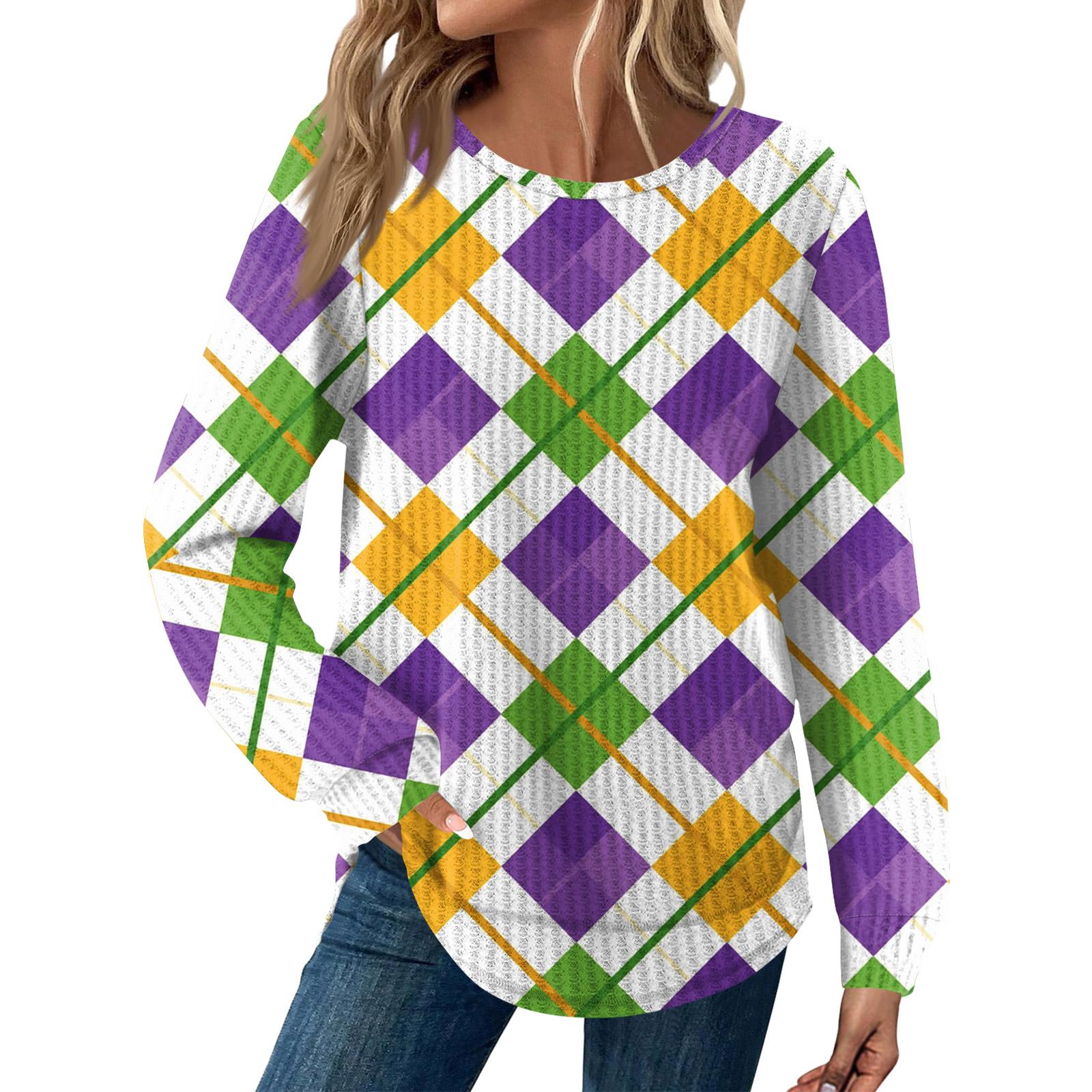 

Women s Fashion Loose Long Sleeve Carnival Print Round Neck Casual Top M білий