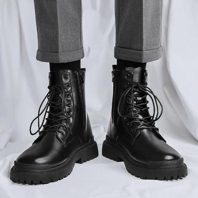 Men Black Leather Boots New British Style High Top Fashion Work Boots Outdoor Street Fashion Men Shoes Comfortable Short