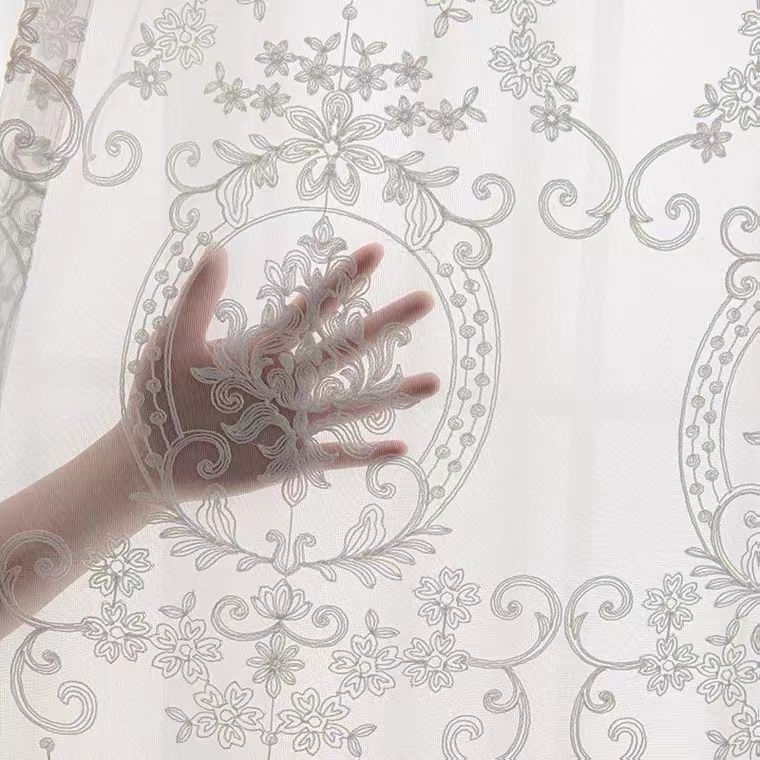 French Vintage Lace Curtains, Semi-Sheer Floral Mesh, Modern Simple Living Room Bedroom Balcony Sheer Curtain Panels, Home Decor