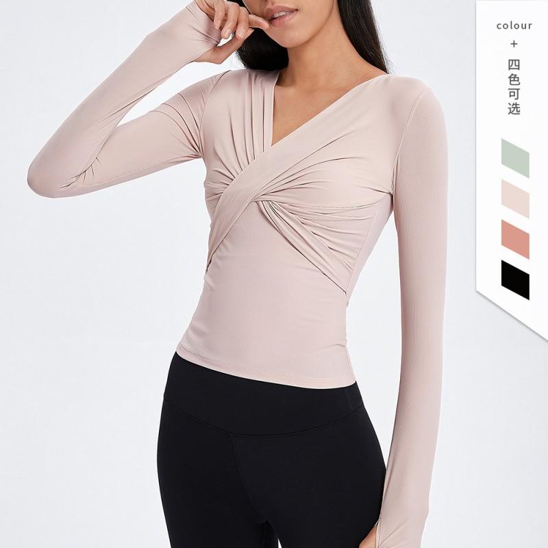 Womens Long Sleeve V-Neck Workout Top Breathable Stretch Yoga Shirt Running Fitness Gym