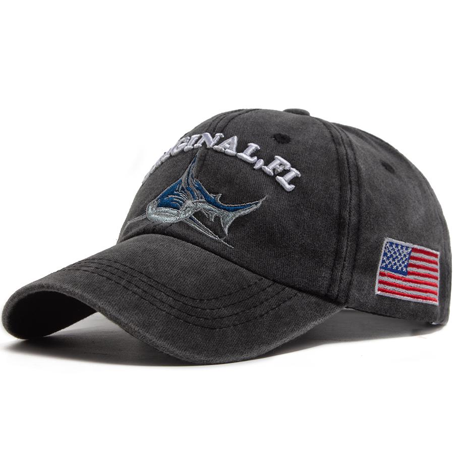 National flag Shark Design Baseball Cap Men Wash Vintage Snapback Travel Visor Sun Hat Women Summer For Outdoor Casual Soft Top