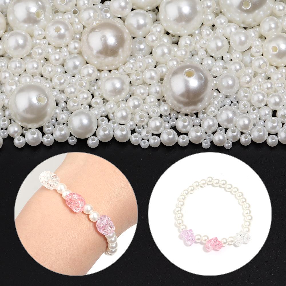 10-1000pcs Beige ABS Imitation Pearl Beads Multisize Round Loose Beads With Hole For Jewelry Making DIY Bracelets Accessories