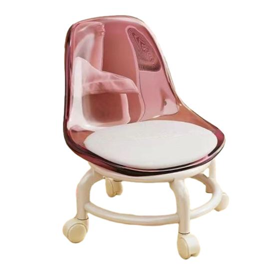 Low Rolling Stool with Backrest 360 Degrees Swivel Wheels Faux Leather Cushion