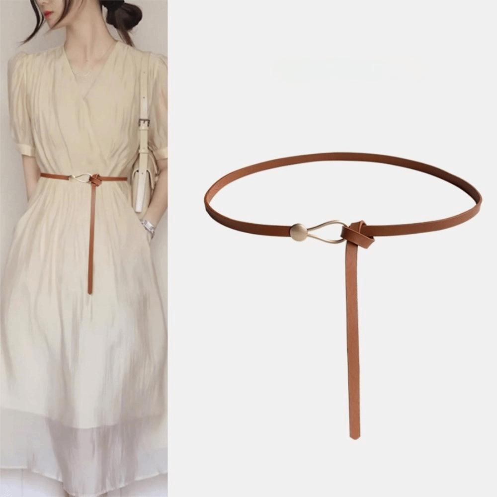 Adjustable Knotted Belt PU Leather Dress Belt New Thin Waistband for Jeans хаки