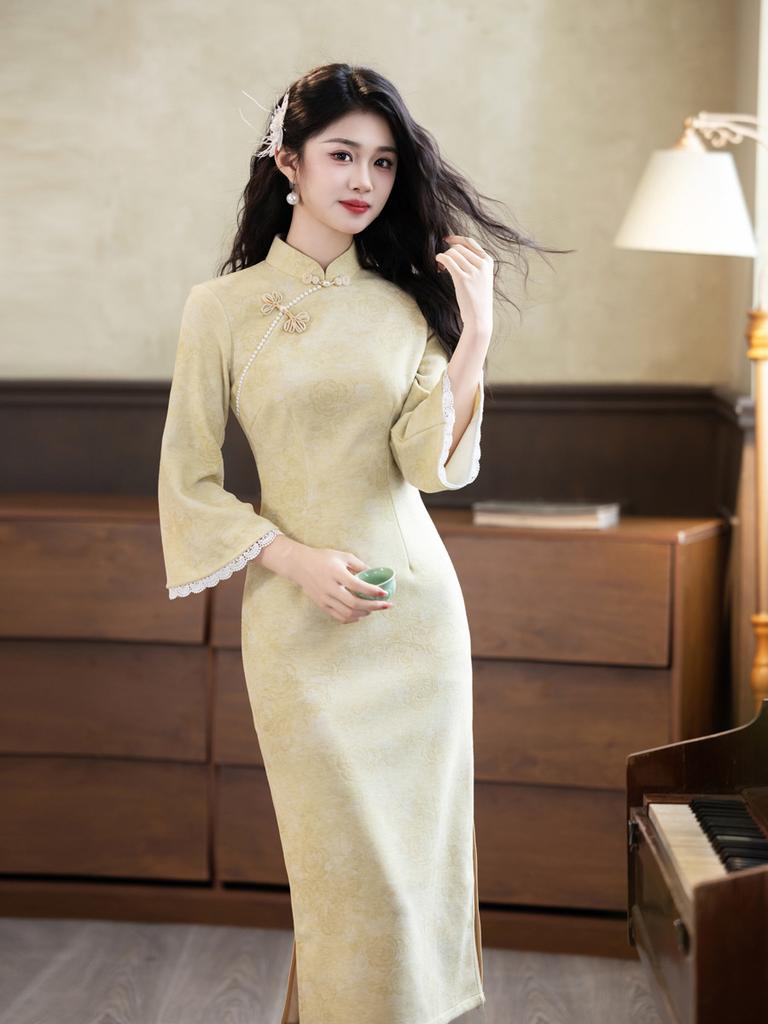 Purple National Style New Chinese Autumn Long-sleeved Cheongsam Improved Young Women's High-end Sense Retro Slim Waist Cheongsam