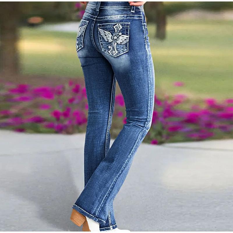Women Jeans Denim Pants Long Flare Pant Casual Regular Slim Fit Straight Trousers Elegant Splice High Waist 2026 Spring Autumn