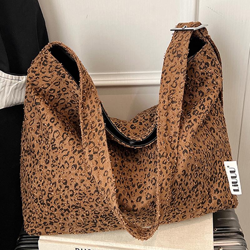Leopard Print Bag Women's Large-capacity Winter New Fashion Canvas Shoulder Shopping Bag Class Commuter Bag
