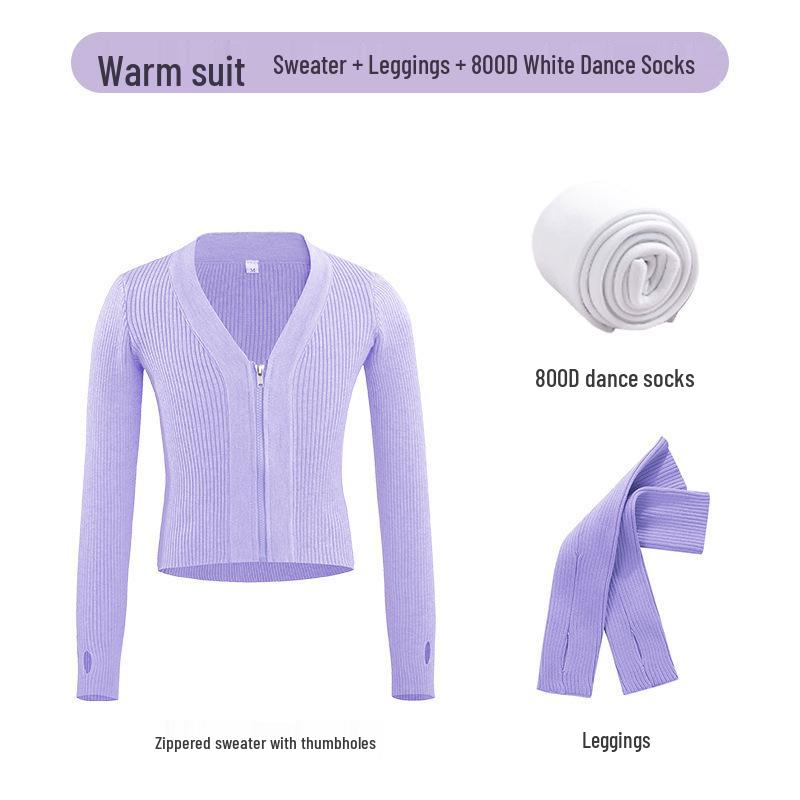 Girls' Autumn/Winter Dance Practice Sweater Shawl Jacket with Zipper – Warm Outerwear Top