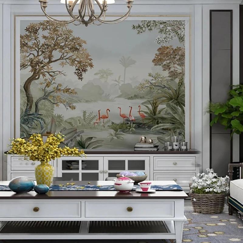 Nordic Wallpaper Tropical Forest Flamingos Mural Living Room Bedroom Sofa Backdrop Fresco Home Decor