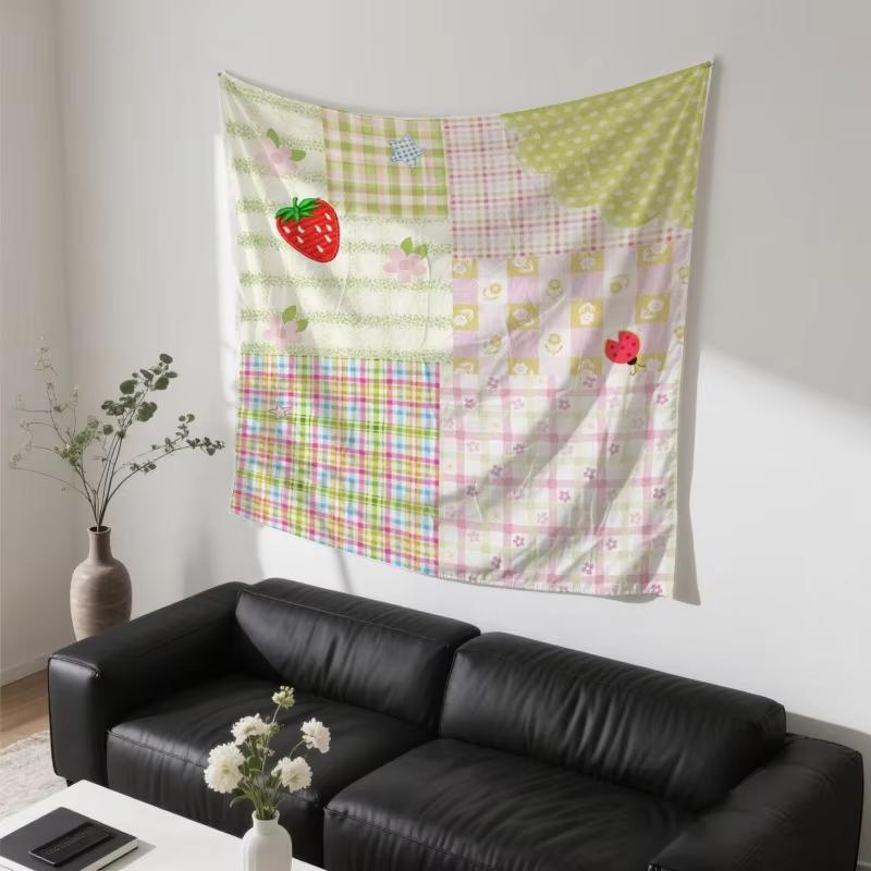 New Bohemian Rustic Patchwork Tapestry Strawberry Plaid Polka Dot Instagram Style Wall Decor For Living Room