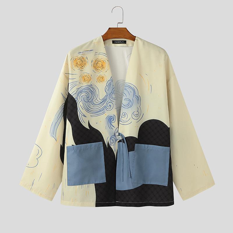 

INCERUN Мужской весенний кардиган с длинным рукавом, открытый спереди, с принтом, повседневный, свободного кроя 5XL абрикосовый