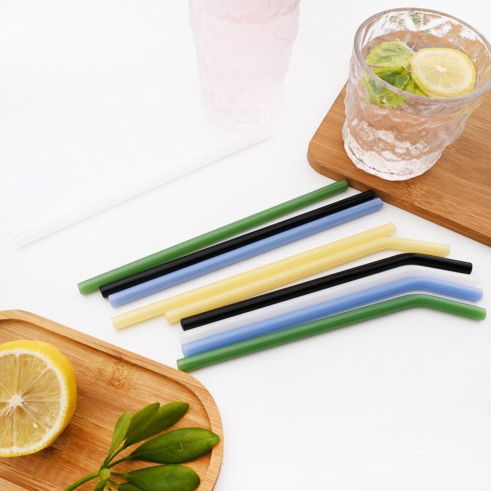 Healthy Eco Friendly Drinking Bent Glass Straws 200mmx8mm Reusable Glass Straws Set Multicolor for Cocktail Smoothie Milkshake