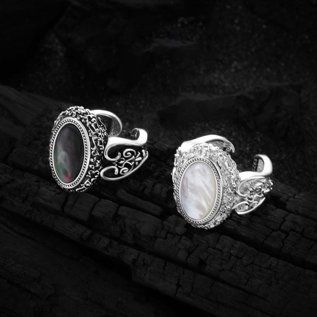 Unique 925 Silver Copper Adjustable Ring With Classic Black Onyx For Women