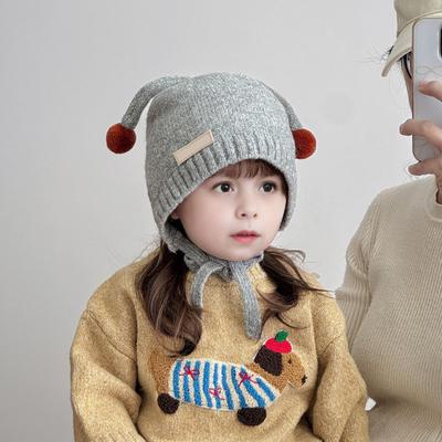 2 Adet/Set Çocuk Şapka Eşarp Seti Peluş Toplar Dekor Bağcıklı Örme Şapka Eşarp Seti Elastik Soğuk Hava Aksesuarları