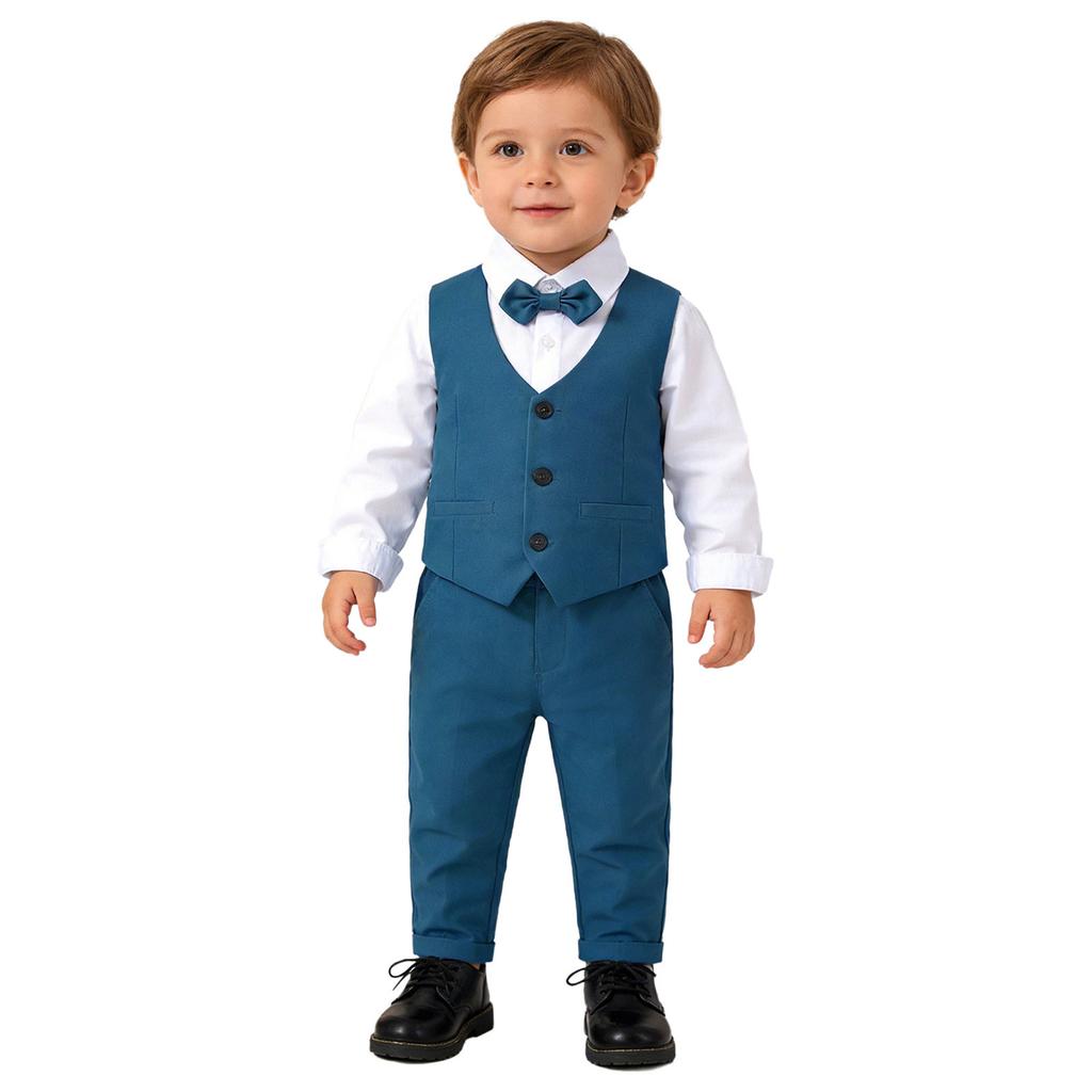 Ensemble de vêtements pour bébés garçons, chemise, gilet et pantalon en coton, costume de smoking pour homme, vêtements de fête de mariage et de baptême