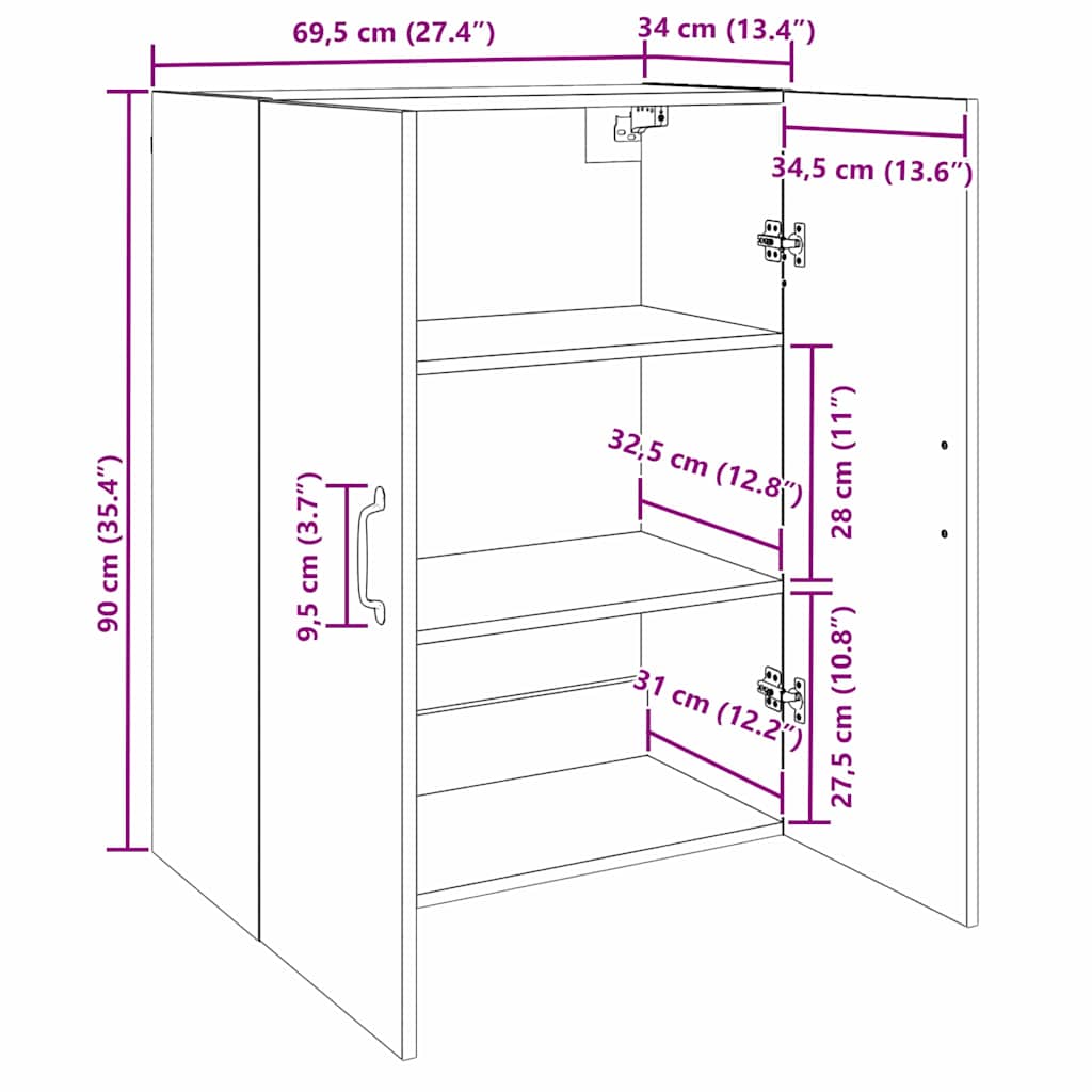 Wall Cabinet Set 2 pcs Artisan Oak Finish 69.5 x 34 x 90 cm Engineered Wood