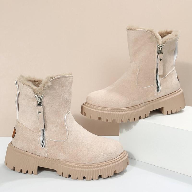 New Velvet Thickened Warm Short Snow Boots Women's Cross-border Cloth Side Zipper Round Head Large Size Short Boots