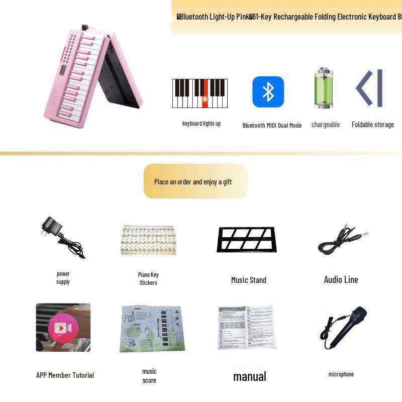 61-Key Rechargeable Folding Piano for Beginners & Kids