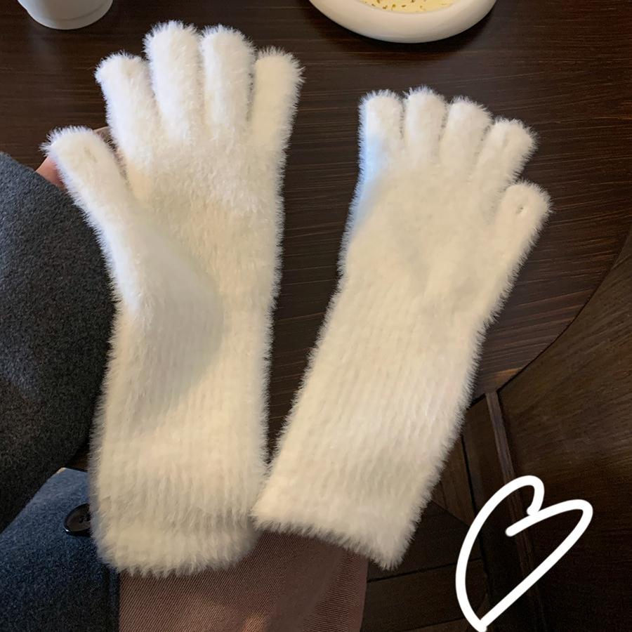 Luvas longas de lã de vison doce para mulheres inverno engrossar malha quente curto fofo pelúcia luvas protetoras braço anti-frio luvas ao ar livre