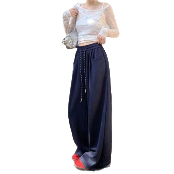 Spring and Summer Floor-mopping Pants Sweatpants Women's Lazy Style High-waisted Wide-leg Pants Drape Versatile Elastic Waist Casual Pants Women