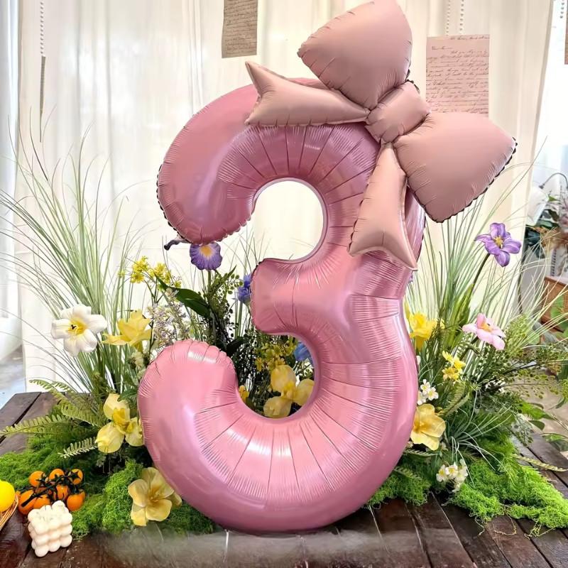 40inch Number 0-9 Pink Number Bowknot Bow Aluminum Foil Balloons for Women Girls Wedding Birthday Party Photo Props Supply