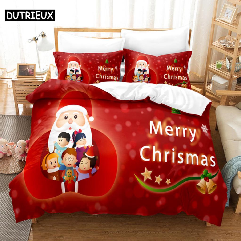 Red Christmas Duvet Cover Set King Queen Size for Single Double Bed Linens Quilt Comforter Pillow Case 3D Full Twin 3PCS 2PCS