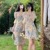 Summer New Sweet Floral Temperament Is Very Fairy Medium and Long Waist Thin Girlfriend Short-sleeved Dress Women