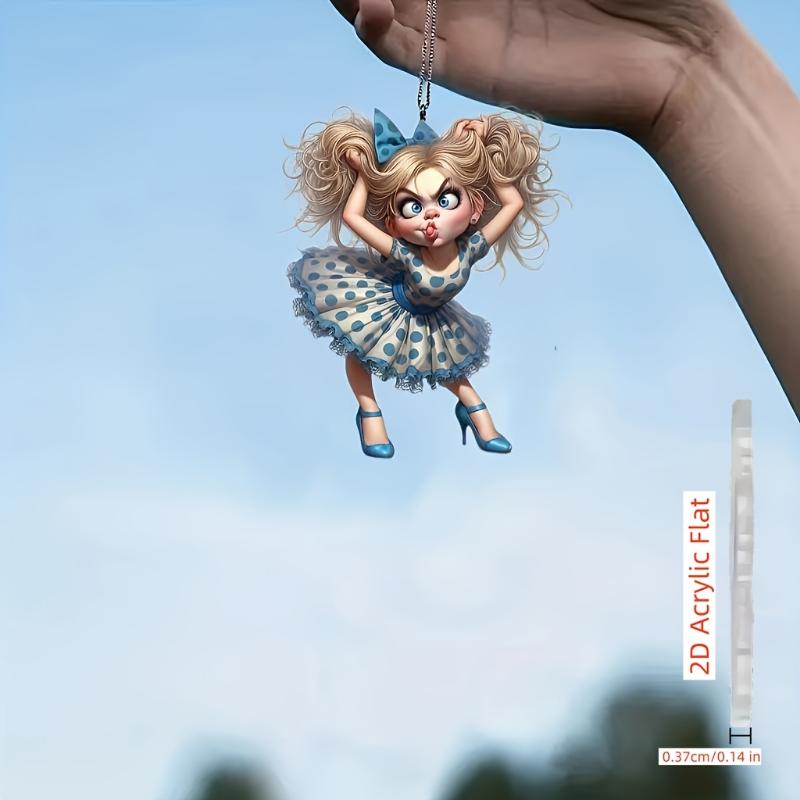 2D Acryl flach niedlich Cartoon Mädchen Anhänger mit lebhaftem und niedlichem Ausdruck, geeignet für Autorückspiegel, Heimdekoration, Taschen und Schlüsselanhänger
