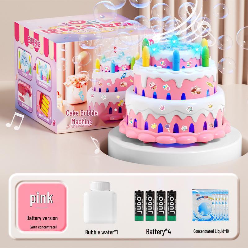 Children's Multi-Hole Electric Bubble Cake Machine with Lights & Music - Automatic Pretend Play Birthday Toy