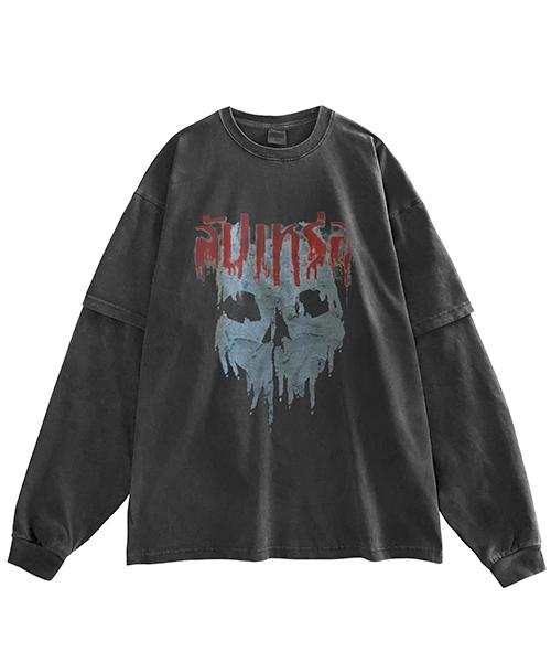 REBRENNER Dtg Taker Oversized Pigment Layered T-Shirt Charcoal