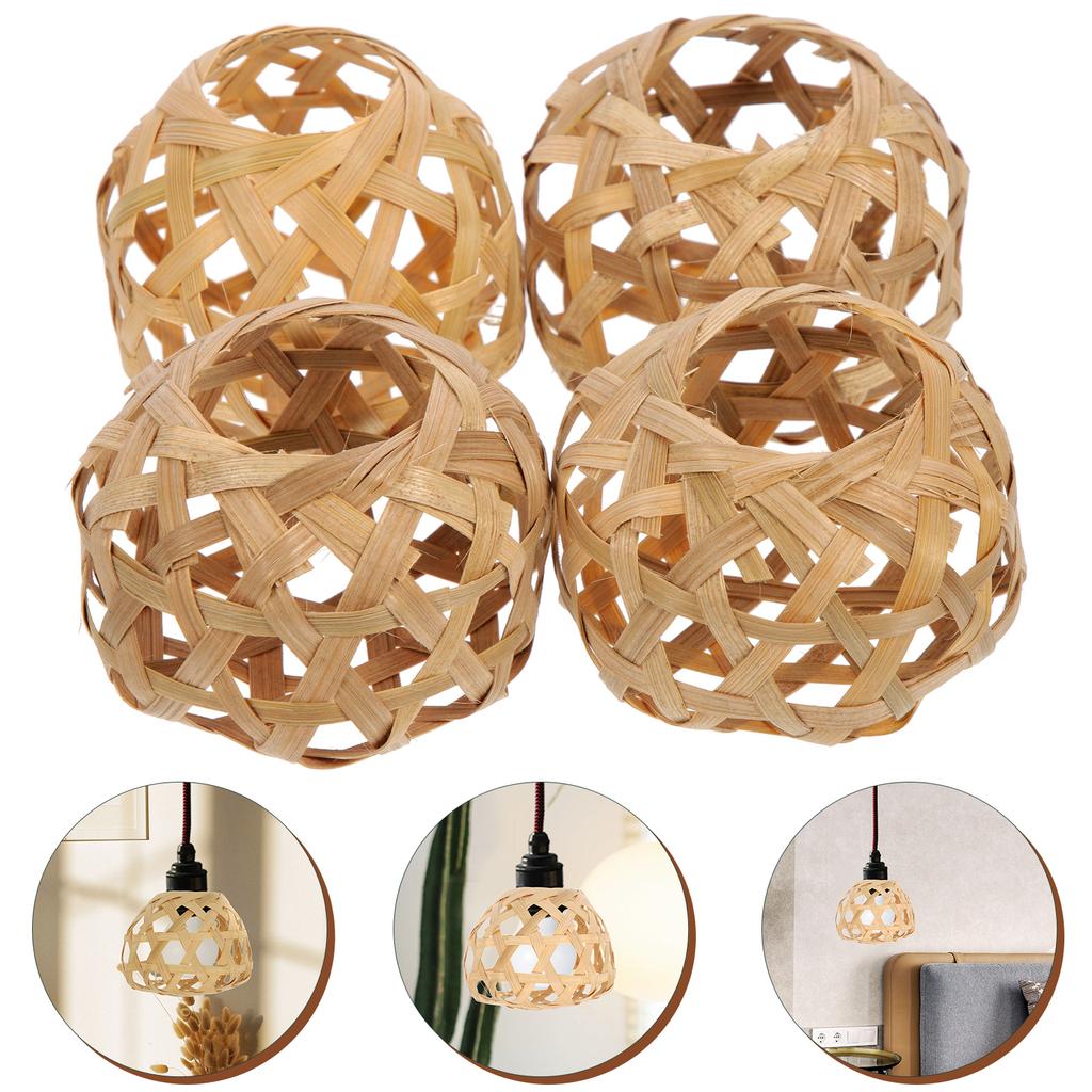 4 Pcs Small Bamboo Cage with Hexagonal Eyes Lamp Shades Lantern Weave Cover Rattan Hand Woven Lampshades Replacement