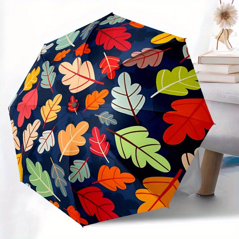 1pc Autumn Leaves Automatic Open 8-Rib Windproof Umbrella, Travel & Commuting, Suitable for All Seasons